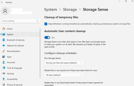 storage sense enabling on pc